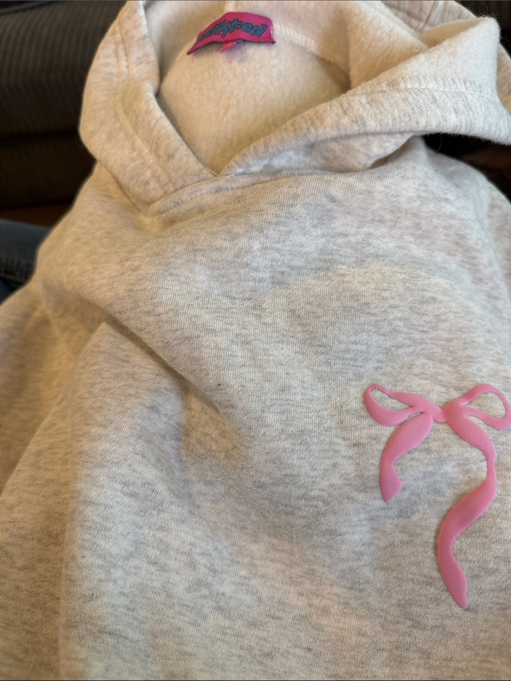Edikted Light Gray Hoodie with Pink Bow Accent